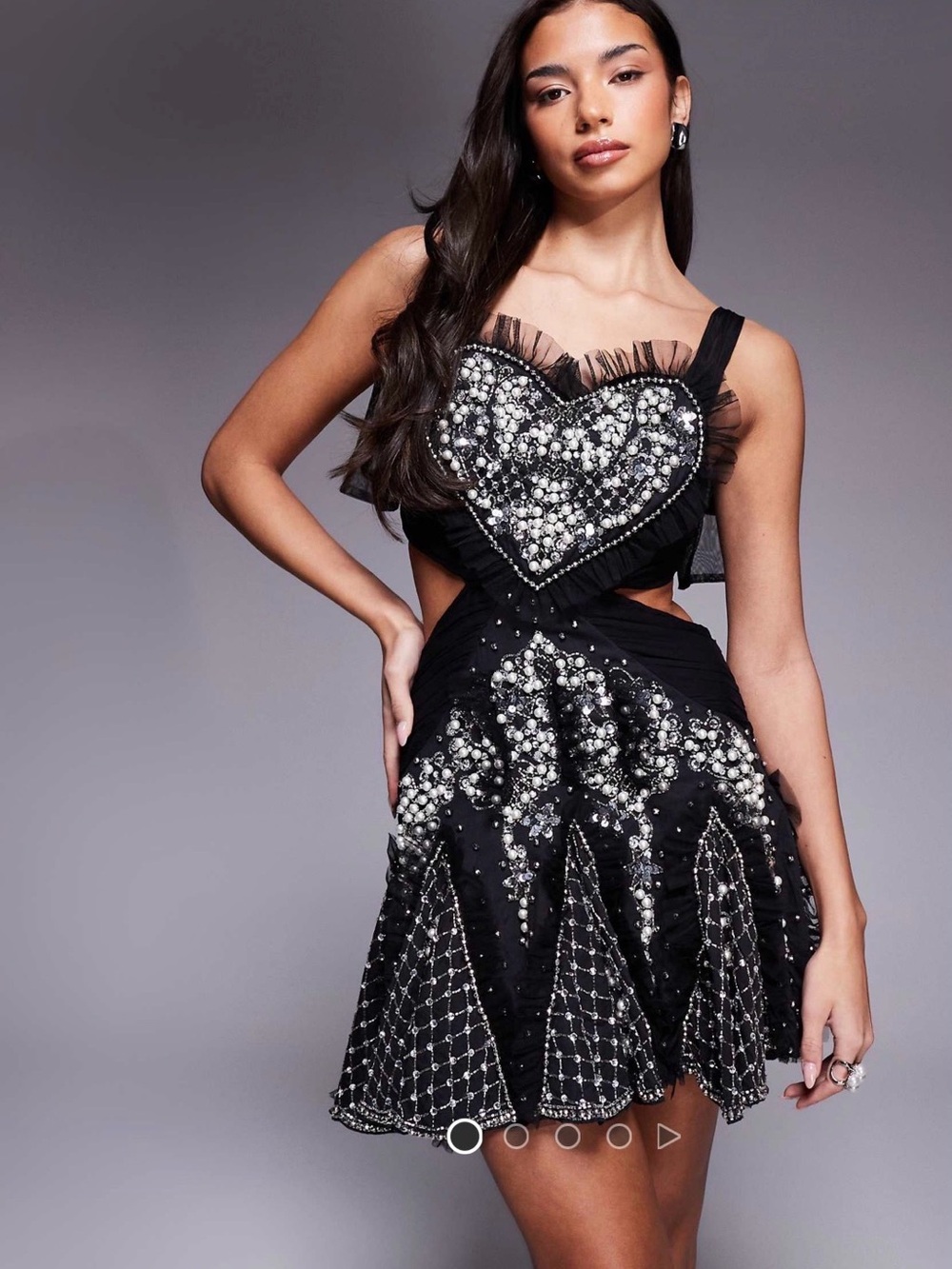 Beaded Heart-Applique Black Cocktail Dress